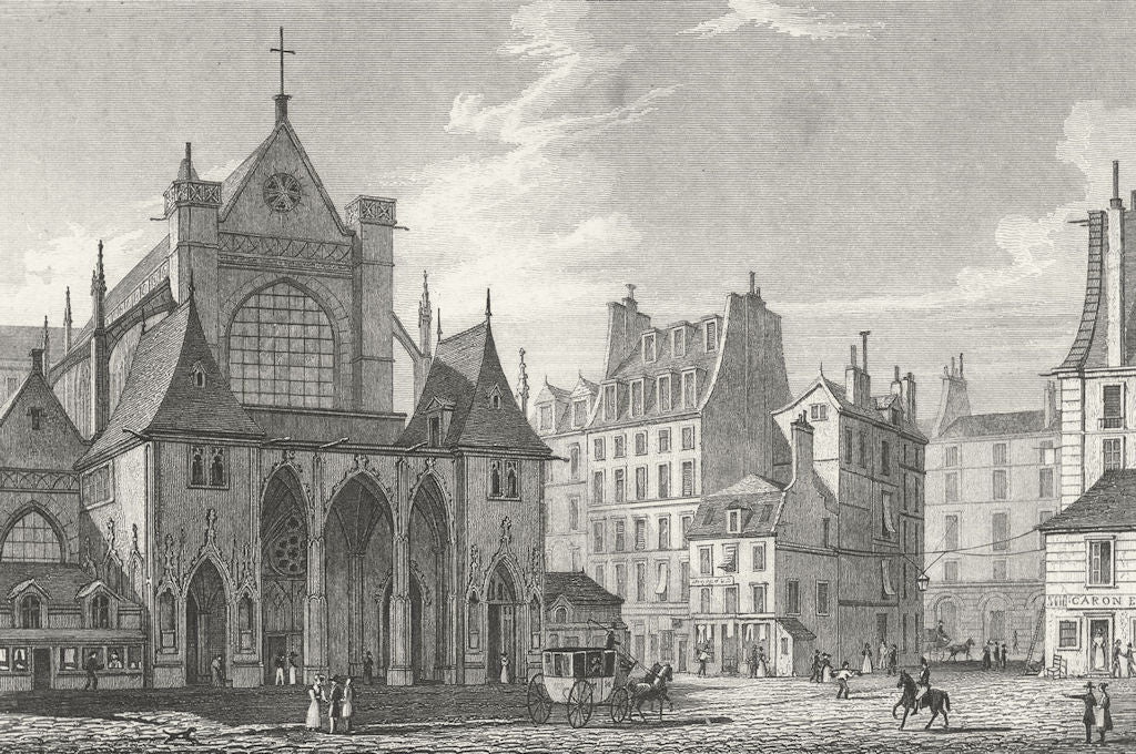 ST GERMAIN. Eglise L'auxerrois. Paris horse coach 1828 old antique print